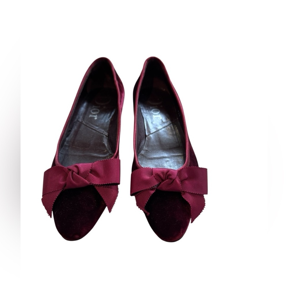 Dior Deep Red Velvet Women's Flats - Picture 4 of 6